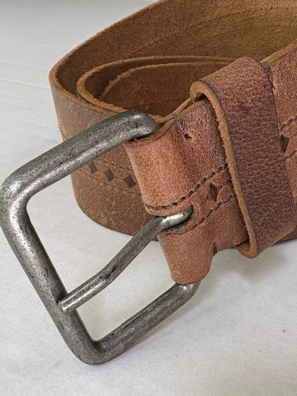 Lucky Brand Brown Wide Leather Belt Square Brass Buckle - Size 32 BK M0201